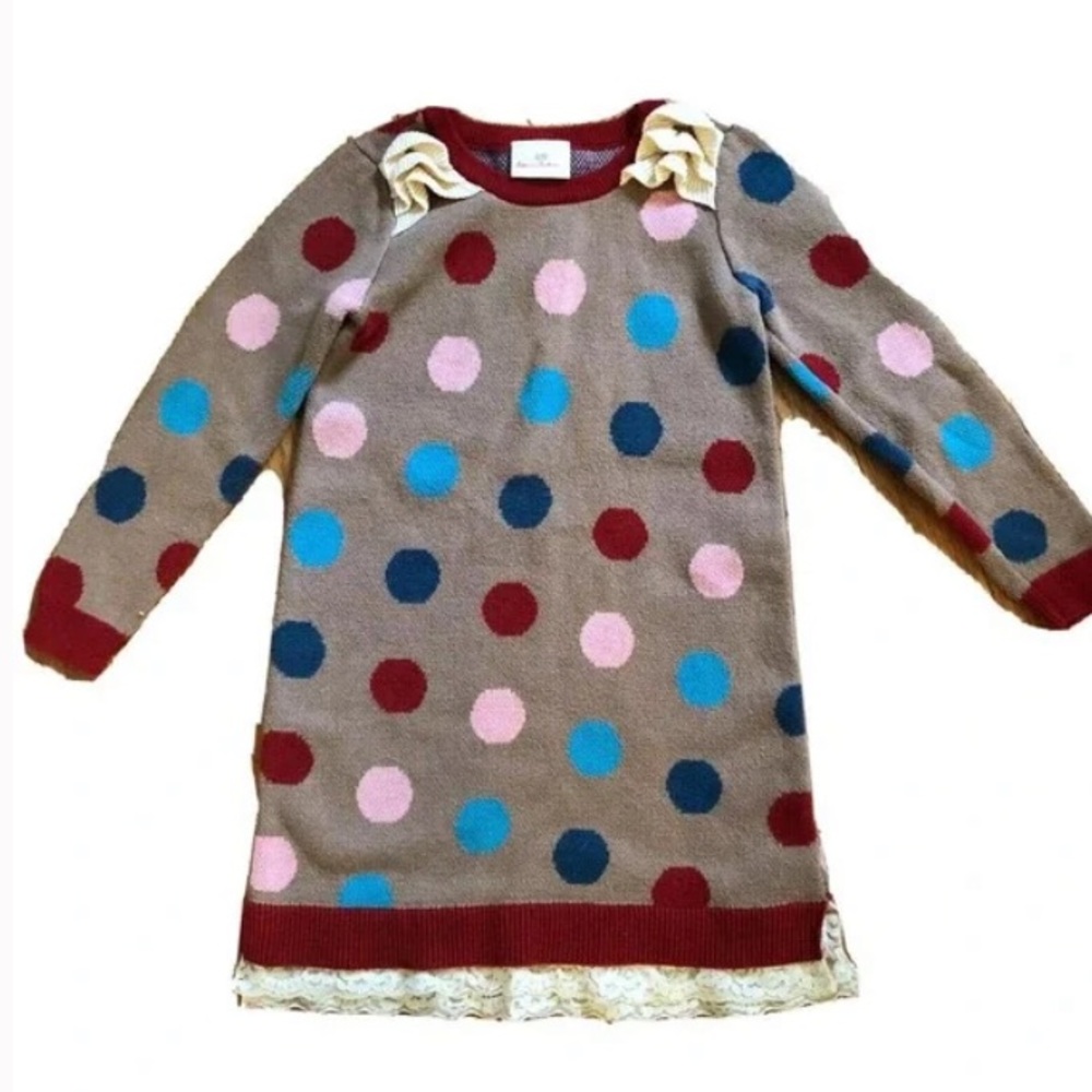 Hanna Andersson polka dot and lace sweater dress size 5